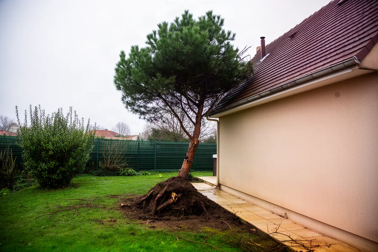 Conifère incliné avant démontage urgent à Olivet