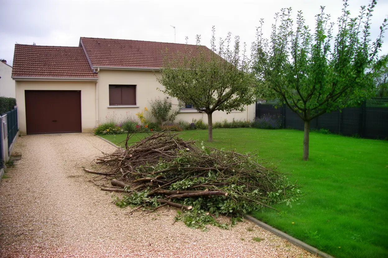 Amas de branches avant ramassage à La Chapelle-Saint-Mesmin